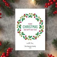 Christmas Leaves Wreath Holiday Greeting Card