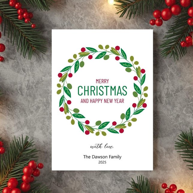 Christmas Leaves Wreath Holiday Greeting Card (Creator Uploaded)