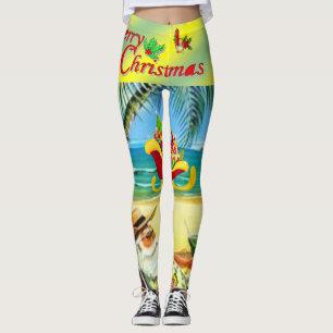 Christmas Leggings, Beach Bum Santa Leggings