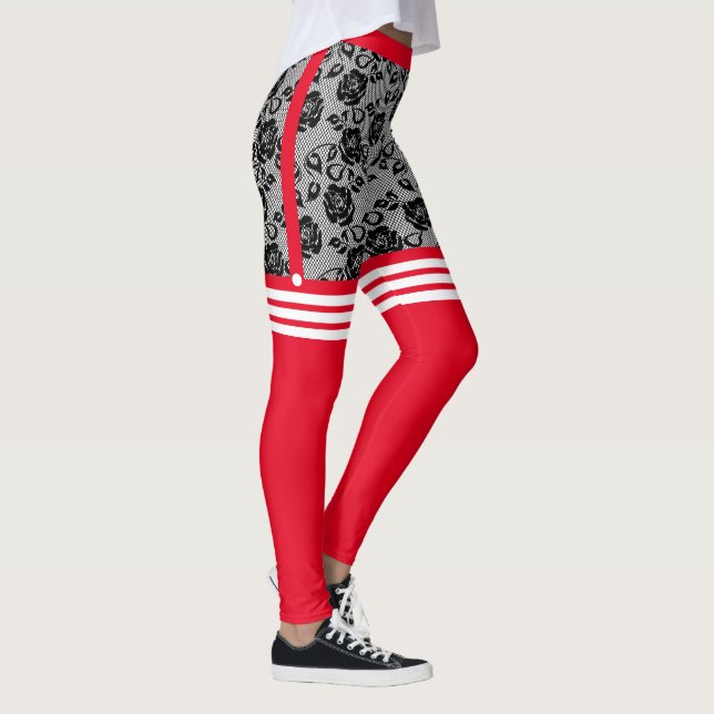 Christmas Leggings Santa Faux Roses Lace OTK Socks (Right)