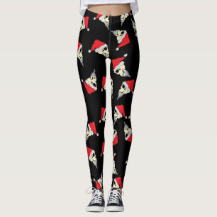Christmas Leggings With Skulls In Santa Hats 