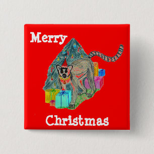 Christmas Lemur 2 Inch Square Button