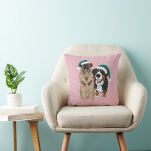 Christmas Leonberger and Bernese Mountain Dog Throw Pillow