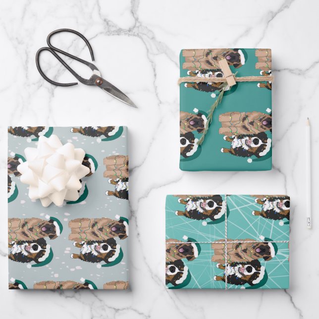 Christmas Leonberger and Bernese Mountain Dog Wrapping Paper Sheet (Front)