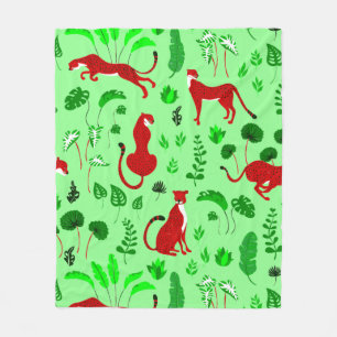 christmas leopard cheetah monstera plant fleece blanket