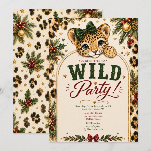 Christmas Leopard Party Invitation (Front/Back)