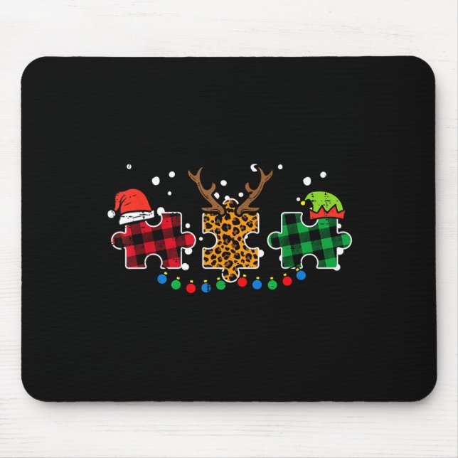 Christmas Leopard Plaid Puzzle Autism Xmas Men Wom Mouse Pad (Front)