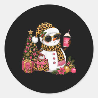 Christmas Leopard Snowman Boujee Holiday Xmas Classic Round Sticker