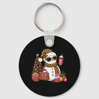 Christmas Leopard Snowman Boujee Holiday Xmas Keychain