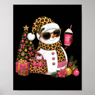 Christmas Leopard Snowman Boujee Holiday Xmas Poster