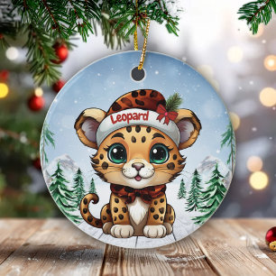 Christmas Leopard Spots Kitty Cat Lovers 🐆🐈🐾 Ceramic Ornament