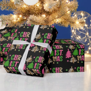 Christmas Leopard Tree Preppy Merry & Bright  Wrapping Paper