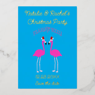 Christmas Lesbian Flamingos Flamingo Belles Custom Foil Holiday Card