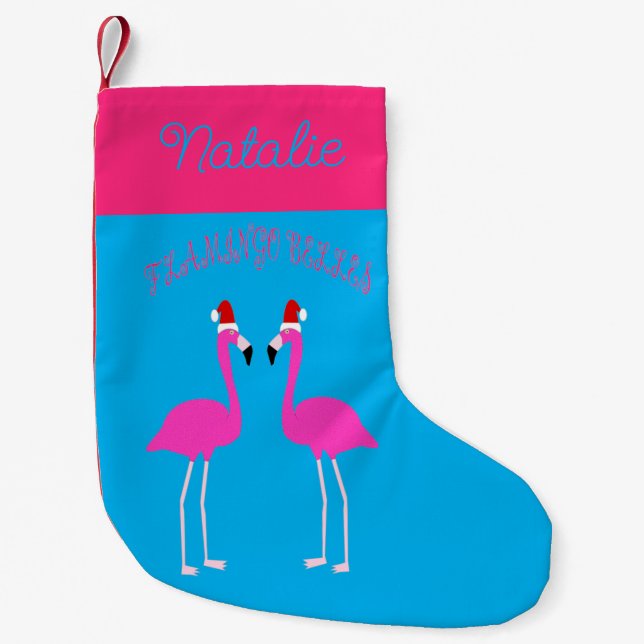Christmas Lesbian Flamingos Flamingo Belles Custom Small Christmas Stocking (Front)