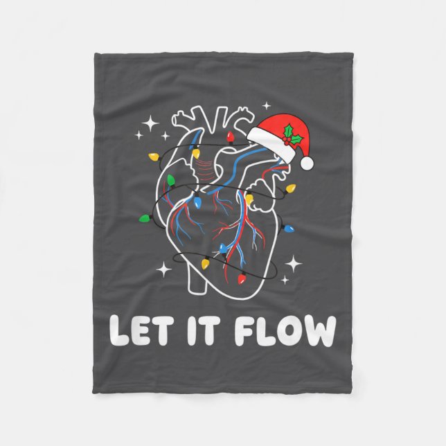 Christmas Let It Flow Cardiac Heart Funny Nurse Ho Fleece Blanket (Front)