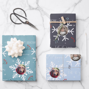Christmas "Let it snow" 2 Custom Photo Snowflake Wrapping Paper Sheet