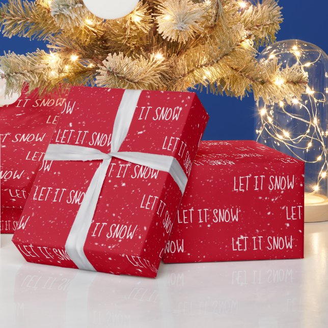 Christmas LET IT SNOW Text On Snowflakes Wrapping Paper (Holidays)