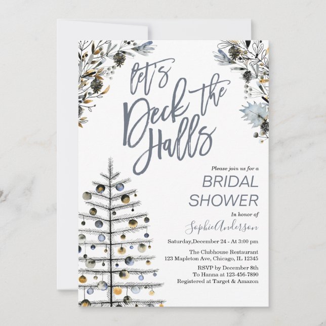 Christmas Let’s Deck the Halls Bridal Shower Invit Invitation (Front)