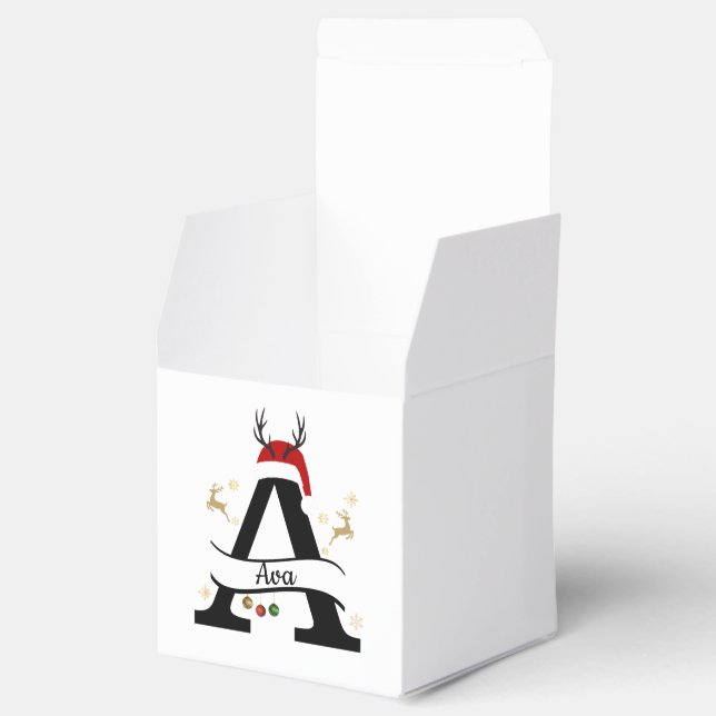 Christmas Letter A Initial – Festive Holiday Desig Favor Box (Opened)