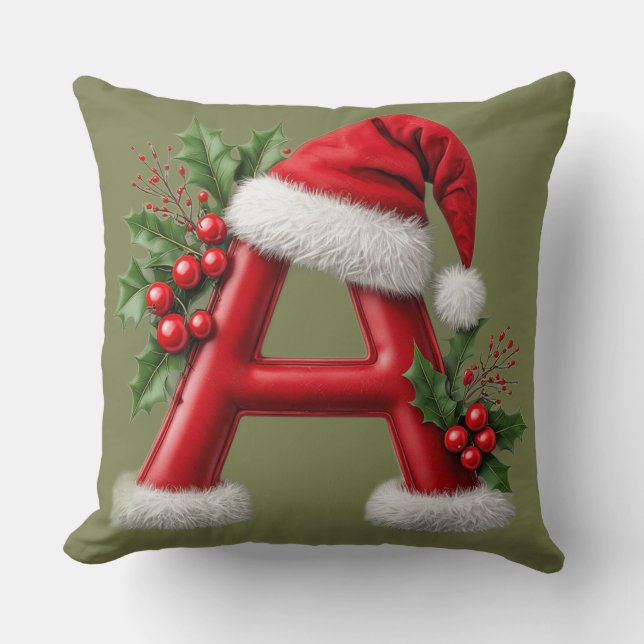 🎄 Christmas Letter A Monogram Decor For Home 🎅 Throw Pillow (Front)