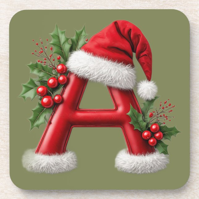 ☕ Christmas Letter A Monogram Gift For Home Bar 🎅 Coaster (Front)