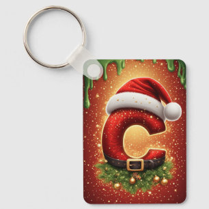 Christmas Letter C Monogram Festive Decor Keychain