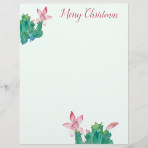 Christmas Letter Cactus Plant Holiday Writing Letterhead