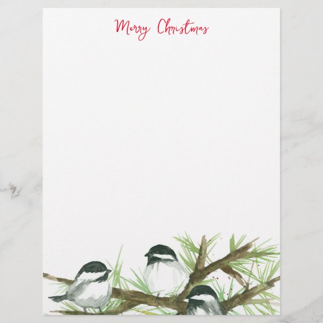 Christmas Letter Chickadee Birds Nature  Letterhead (Front)
