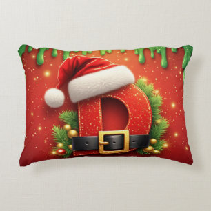 Christmas Letter D With Santa Hat And Holiday Deco Accent Pillow