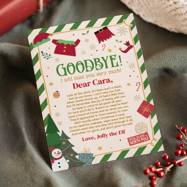 Christmas Letter from Elf Goodbye Letter Card (Letter from Elf Christmas Goodbye Letter Card)