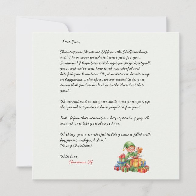 Christmas Letter From the Christmas Elf Invitation (Front)