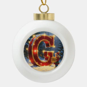 Christmas Letter G Ornament   Red Gold Monogram