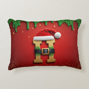 Christmas Letter H With Santa Hat ❄️ Accent Pillow