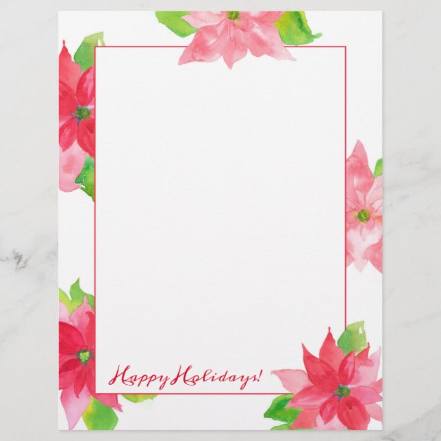 Christmas Letter Happy Holidays Poinsettia  Letterhead (Front)