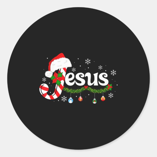 Christmas Letter J For Jesus Christian Candy Cane  Classic Round Sticker (Front)