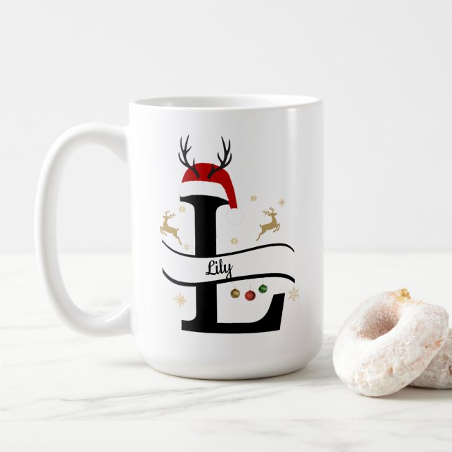 Christmas Letter L Alphabet  Coffee Mug (With Donut)