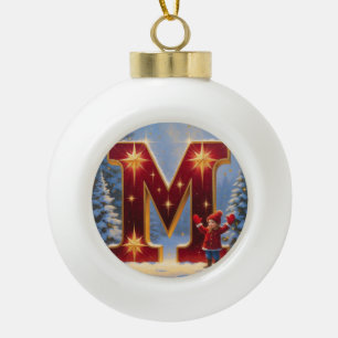 Christmas Letter M Ornament   Red Gold Monogram