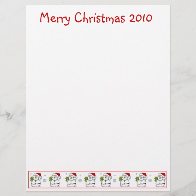 Christmas Letter Paper - Snowman Merry Christmas (Front)
