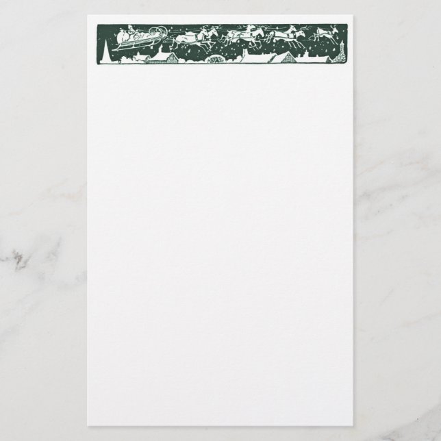 Christmas Letter Santa Holiday Green Stationery (Front)