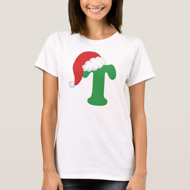Christmas Letter T Alphabet T-Shirt (Front)