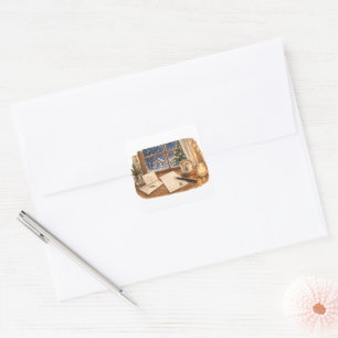 Christmas Letter Writing Desk for Cozy Stationery Square Sticker