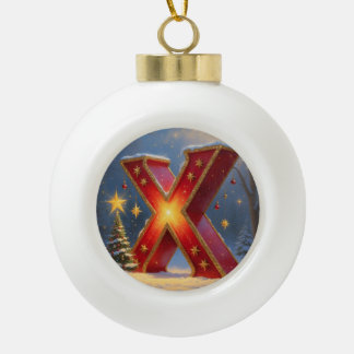 Christmas Letter X Ornament | Red Gold Monogram
