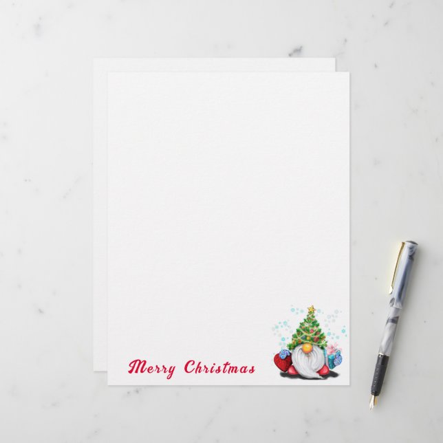 Christmas Letterhead Cute Gnome with Gift (Front/Back In Situ)