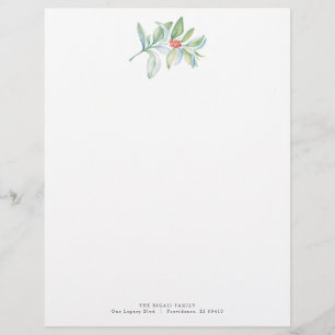 Christmas Letterhead Festive Watercolor Greenery