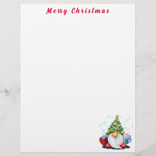 Christmas Letterhead Gnome with Gift (Front)