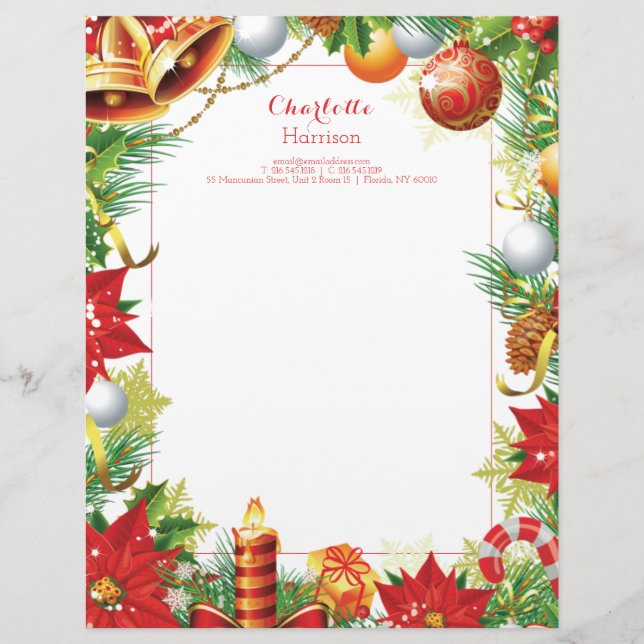 Christmas Letters Traditional Festive Personalized Letterhead (Front)