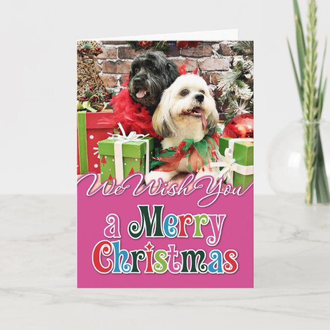 Christmas - Lhasa Apso - Clover and Pixie Holiday Card (Front)