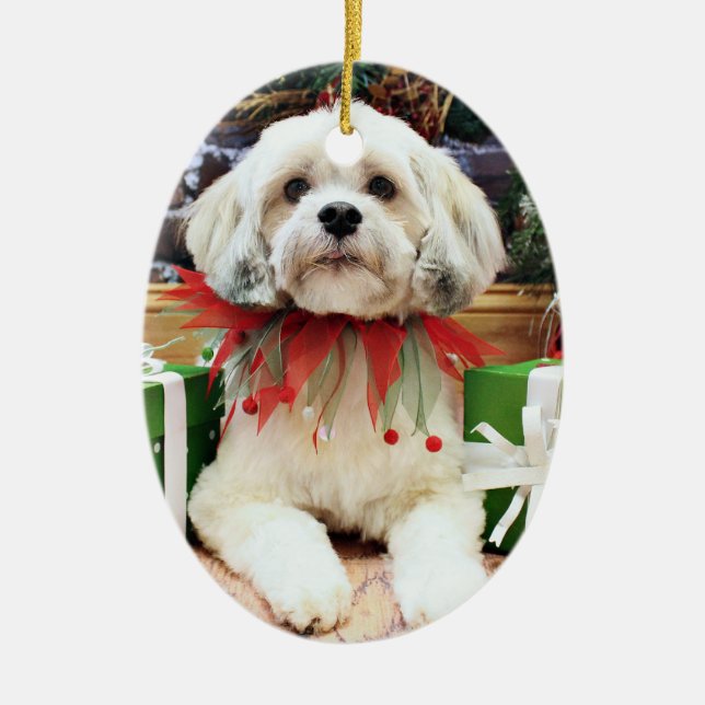 Christmas - Lhasa Apso - Muffie Ceramic Ornament (Front)