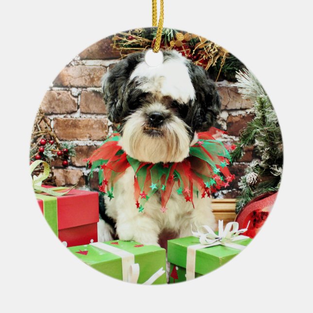 Christmas - Lhasa Apso - Parker Ceramic Ornament (Front)