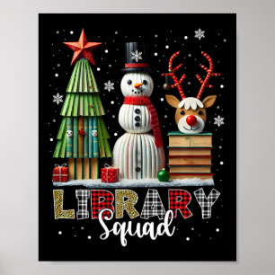 Christmas Librarian Books Xmas Tree Snowman Reinde Poster